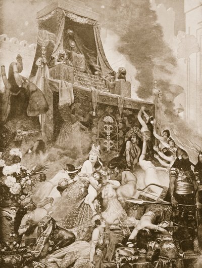 The Fall of Nineveh, illustrasjon fra Hutchinsons History of the Nations, ca. 1910-15 av English School