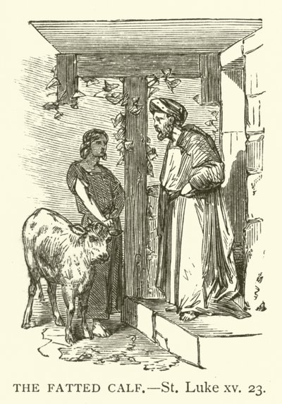 The Fatted Calf, St Luke, xv, 23 (gravering) av English School