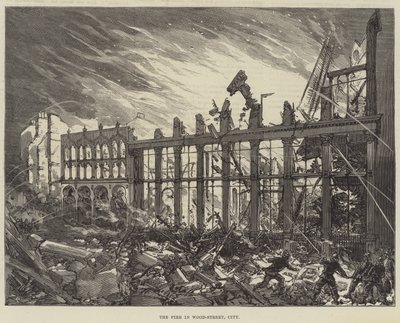 The Fire in Wood-Street, City (gravering) av English School