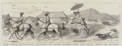 Det første protestantiske bryllupet i Øvre Burma, hvordan bruden dro til kirken (gravering) av English School