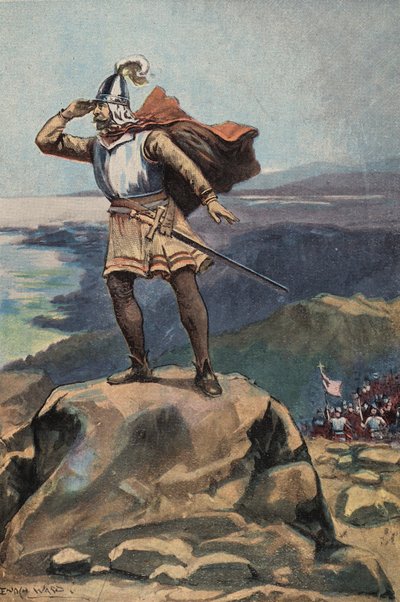 Det første synet av Stillehavet (farge litho) av English School