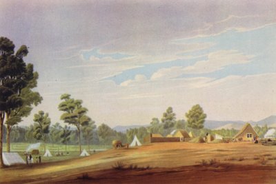 The First Site of Adelaide, South Australia, c1837 (farge litho) av English School