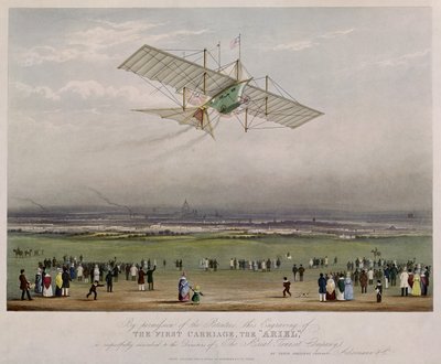 The Flying Machine, Ariel, fra design utarbeidet av W.S. Henson i 1842, utgitt av Ackermann & Co., 1843 av English School