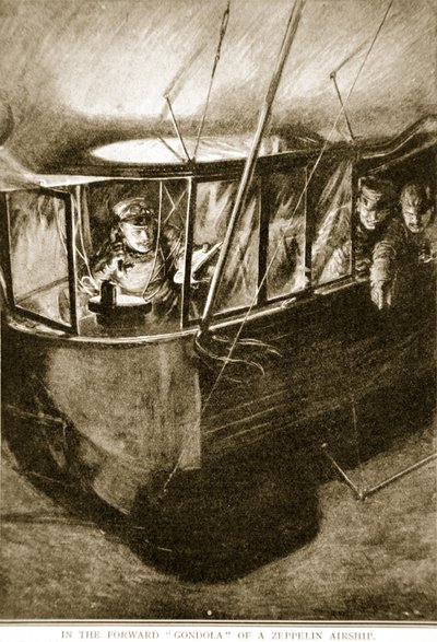 Den fremre gondolen til luftskipet Zeppelin, 1914-19 av English School