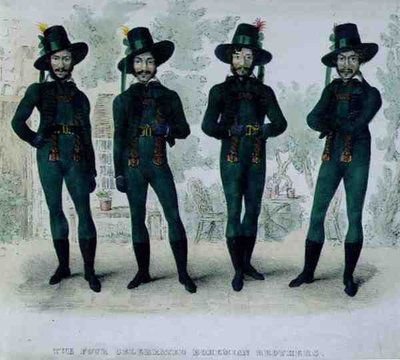 The Four Celebrated Bohemian Brothers, ca. 1827 (farge litho) av English School