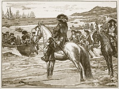 Franskmennene som trekker seg tilbake fra Torbay, illustrasjon fra Cassells Illustrated History of England (sepiafoto) av English School