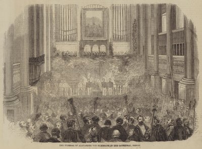 Begravelsen til Alexander von Humboldt i katedralen, Berlin (gravering) av English School