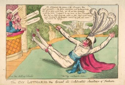 Den homofile Lothario. The Great and Celebrated Amateur of Fashion, pub. 1813 (håndfarget gravering) av English School