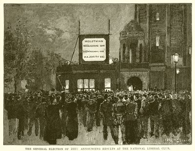 Generalvalget i 1892: Kunngjøring av resultater ved National Liberal Club av English School