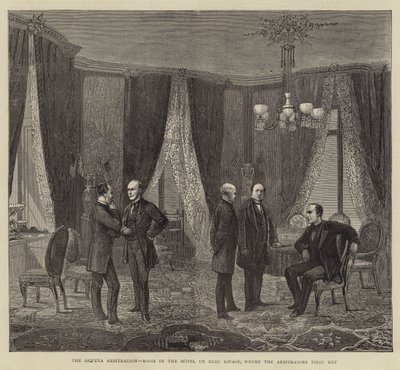 Genève-voldgiften, rom i Hotel de Beau Rivage, hvor voldgiftsdommerne først møttes (gravering) av English School