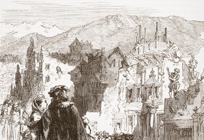 Genevanerne ødelegger forstedene til byen deres, illustrasjon fra The History of Protestantism av James Aitken Wylie (1808-1890), pub. 1878 av English School