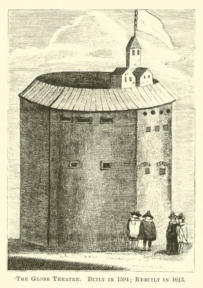The Globe Theatre, bygget i 1594; Gjenoppbygd i 1613 av English School