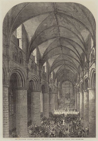 The Gloucester Musical Festival, Nave of the Cathedral, ser vestover (gravering) av English School