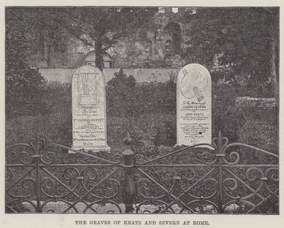 Gravene til Keats og Severn i Roma (gravering) av English School
