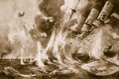 Den store britiske seieren utenfor Falklandsøyene: Den tyske admiralen går ned med flaggskipet sitt, 1914-19 av English School