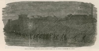 The Great Cab Strike: Scene på Great Western Railway Station - passasjerer i en storm av English School