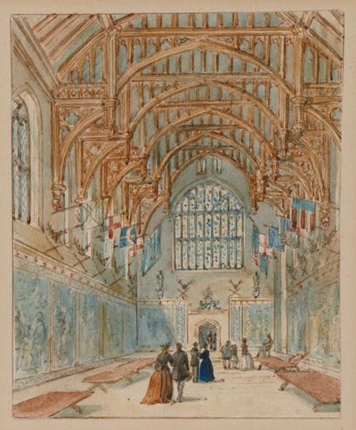 The Great Hall, Hampton Court Palace, ca. 1860-70 (akvarell på papir) av English School