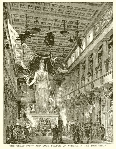 Den store elfenbens- og gullstatuen av Athena i Parthenon av English School
