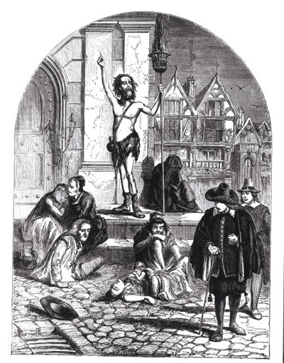 Den store pesten i 1665, entusiasten fordømte London (gravering) (bw-bilde) av English School
