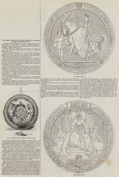 The Great Seal of England nylig festet til den kinesiske traktaten (gravering) av English School