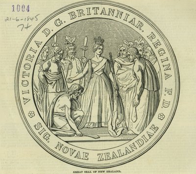 The Great Seal of New Zealand, fra The Illustrated London News, 21. juni 1845 av English School