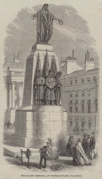 Das Denkmal der Wachen am Waterloo-Platz, Pall-Mall (Stich) von English School
