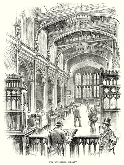 Guildhall-biblioteket (gravering) av English School