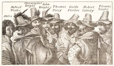 The Gunpowder Plot Conspirators, etter en gravering fra 1606 av English School