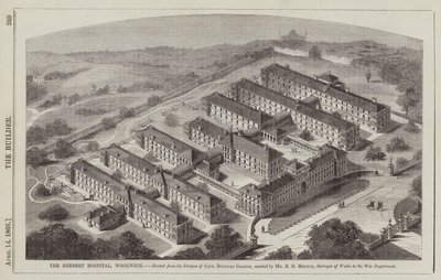 Herbert Hospital, Woolwich, reist etter designene til kaptein Douglas Galton, assisterte … (gravering) av English School