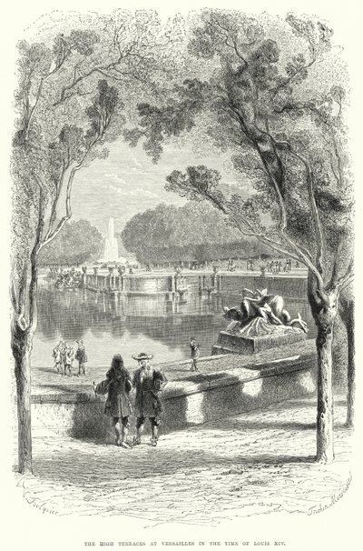De høye terrassene i Versailles på Louis XIVs tid (gravering) av English School