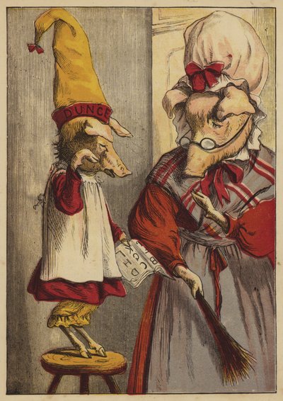 Historien om fem små griser (farget gravering) av English School