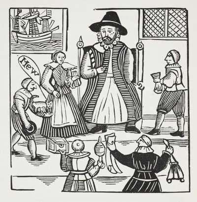 The History of Sir Richard Whittington, Thrice Lord Mayor of London, illustrasjon fra Chap-books of the Eighteenth Century av John Ashton, pub. 1882 av English School