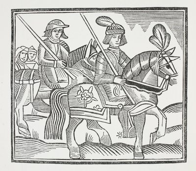 The History of the Life and Death of the Noble Knight Sir Bevis of Southampton, illustrasjon fra Chap-books of the Eighteenth Century av John Ashton, pub. 1882 av English School