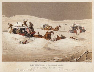 Holyhead og Chester sender post, på Hockley Hill, nær Dunstable (farge litho) av English School