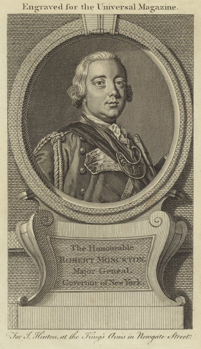 Den ærede Robert Monckton, generalmajor, guvernør i New York av English School