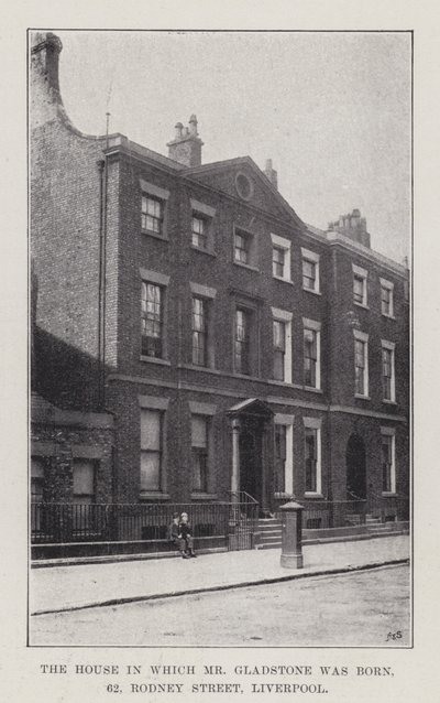 Das Haus, in dem Mr. Gladstone geboren wurde, 62, Rodney Street, Liverpool (Gravur) von English School