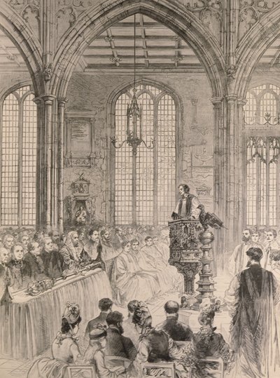 Das House of Commons besucht den Jubiläumsgottesdienst in der St. Margarets Kirche, Westminster, aus The Illustrated London News, 28. Mai 1887 von English School