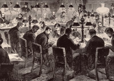 The House of Commons: The Reporter's Room, fra 'The Illustrated London News', 18. februar 1882 av English School