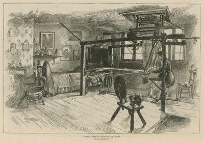 Hugenottene i England: En Spitalfields-vever på jobb av English School
