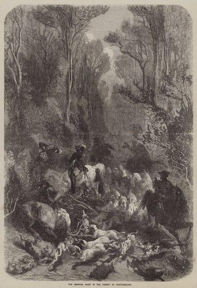 Den keiserlige jakten i Fontainebleau-skogen (gravering) av English School