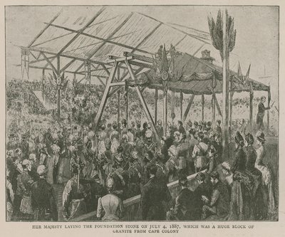 The Imperial Institute: Hennes Majestet la ned grunnsteinen 4. juli 1887, som var en enorm granittblokk fra Kappkolonien av English School