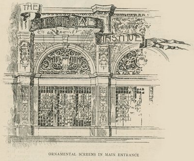 Das Imperial Institute: Ziergitter am Haupteingang von English School