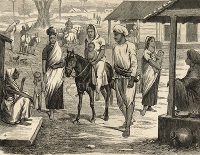 Den indiske hungersnøden: En landsby i Bengalee, fra «The Illustrated London News» av English School