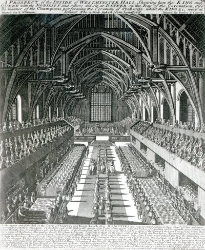 Innsiden av Westminster Hall (litho) (bw-bilde) av English School