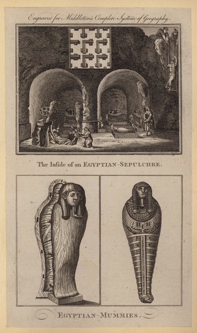 Innsiden av en egyptisk-grav, egyptiske-mumier (gravering) av English School