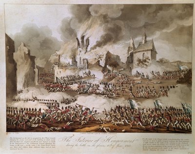 Det indre av Hougoumont under slaget den strålende 18. juni 1815, gravert av T. Sutherland, utgitt 1816 (akvatint) av English School