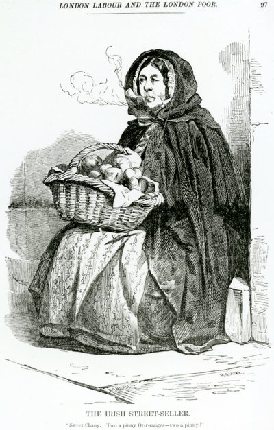 Den irske gateselgeren, ca. 1840 av English School