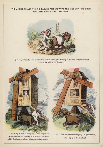 The Joking Miller and the Farmer (farge litho) av English School
