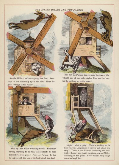 The Joking Miller and the Farmer (farge litho) av English School