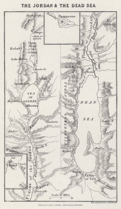 Jordan og Dødehavet (farget gravering) av English School